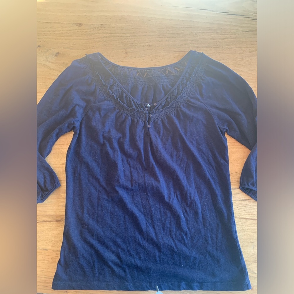 Fresh 3/4 Sleeve Blue Lace Edge Top Women’s Cotton‎ Blend Preloved